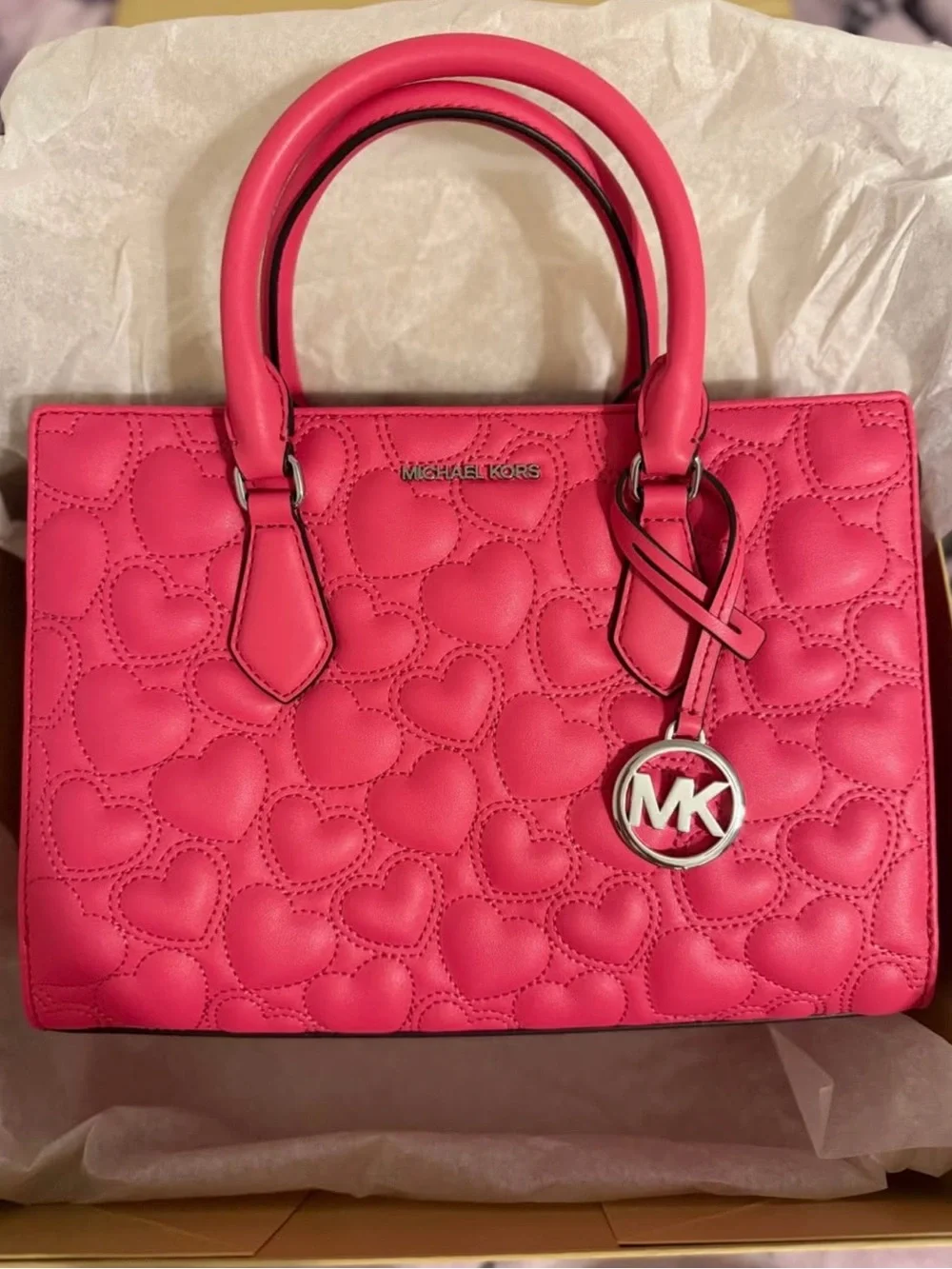 Michael Kors Hot Pink Quilted Heart Satchel